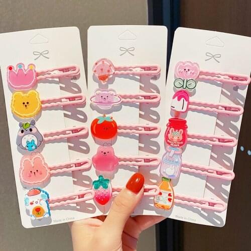 5PCS/Set New Girls Cute Cartoon Pink Hairpins Kids Sweet Side Hair Clip Barrette Hair Decorate Headband Fashion Hair Accessories