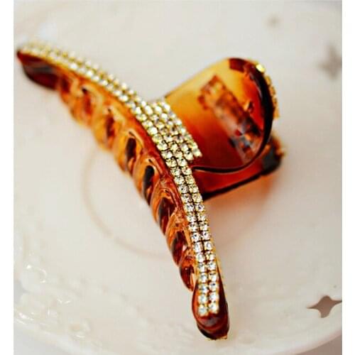 Ab White Plastic Large Hair Claw Clips Curved Rectangle Hair Clamps Full Crystal Big Hair Claws with Rhinestone