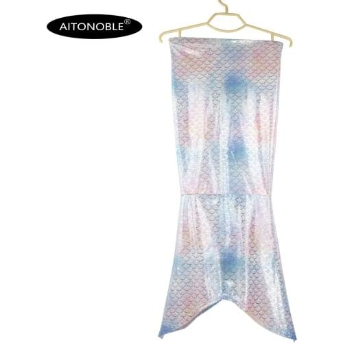 Aitonoble Mermaid Tail Cosplay Teen Girls Swimming Dress One Piece Holigraphic Mermaid Foil