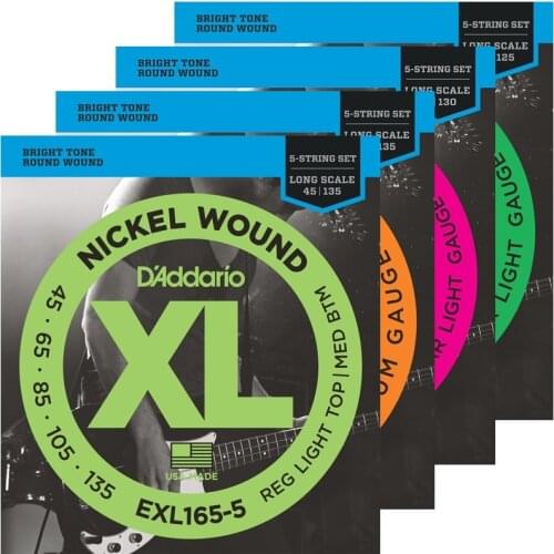D'Addario 5-String Nickel Wound Bass Guitar Strings, EXL160-5 EXL165-5 EXL170-5 EXL220-5