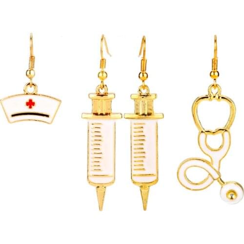 Creative Syringe Stethoscope Earrings For Women Doctor Physicians Medical Graduation Drop Earrings