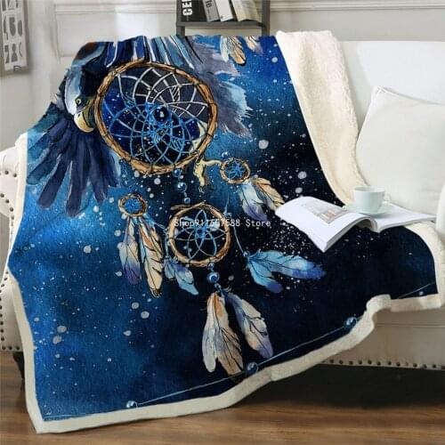 Dreamcatcher Sherpa Blanket Blue Galaxy Bedspread Bald Eagle Velvet Plush 3d Beds Blanket Bohemian Mantas Para Cama