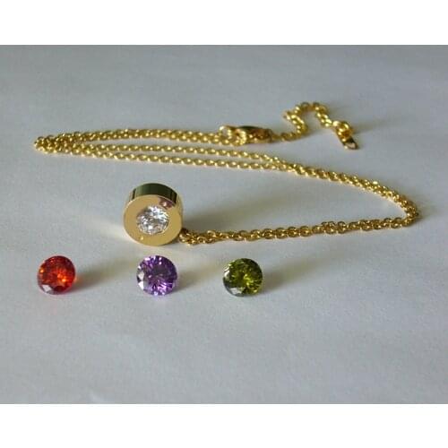 Fashion Replaceable Color Cubic Zirconia Stone CZ Round Stainless Steel Necklace