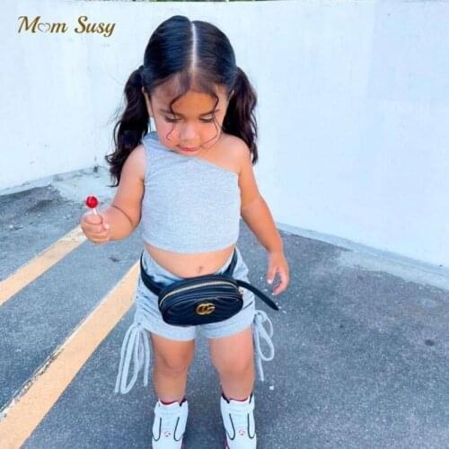 Fashion Family Matching Cotton Drawstring Clothes Set Off Shoulder Tshirt+Short 2PCS Mom Daughter Sport Suit Baby Clothes 2-16Y