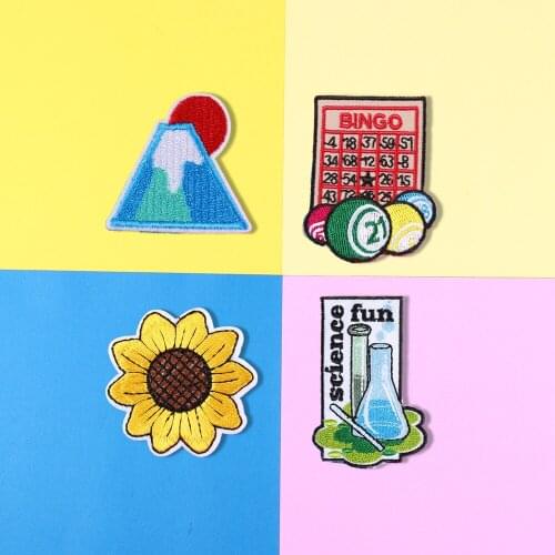 Cartoon sunflower Embroidery Mount Fuji Japan Patches Iron T-Shirt Jackets Coats Sew on Fabric Clothes Medicine bottle Appliques