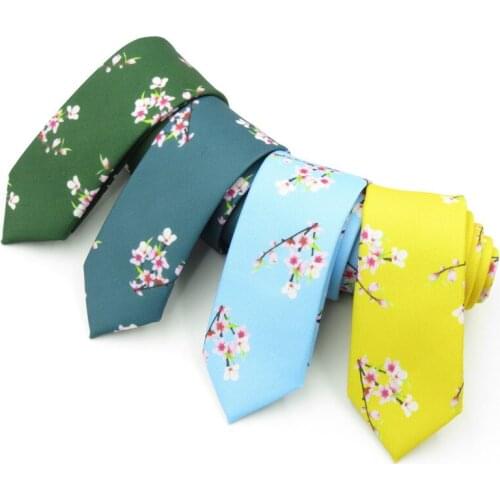 Mens necktie Peach blossom design Korean narrow ties 6cm fashion flower series hand printed original tie