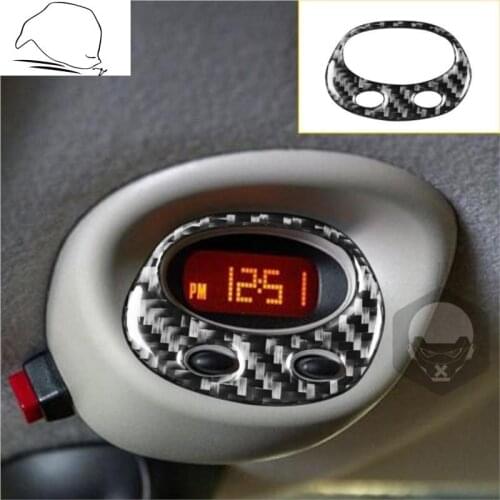 For Mini Cooper Hatch One R50 R53 2002 2003 2004 Carbon Fiber Sticker Car Over Head Display Digital Watch Frame Trim Black
