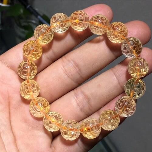 Genuine Natural Citrine Quartz Bracelet Yellow Gemstone Loop Beads Bracelet Wealthy Men Anniversary Love New Gift AAAAA
