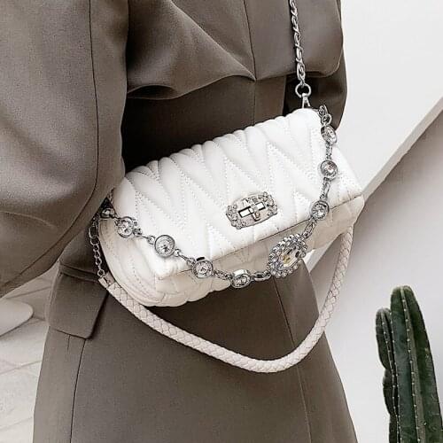 Diamond Chain Tote Bags for Women 2021 New Pure Color Shoulder Bags Flap Quilted Messenger Bag Ladies Simple Leather Handbags