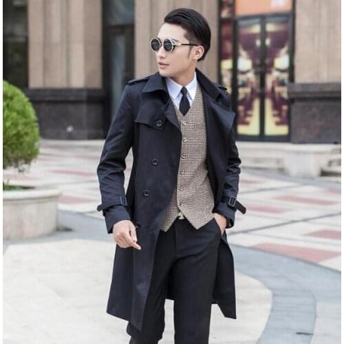 Wholesale ! Designer teenage slim sexy long trench coat men mens trench coat classic business outerwear belt plus size S - 9XL