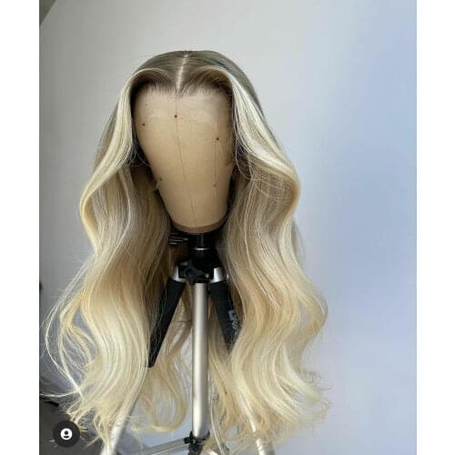 Omber Blond Lace Frontal Wig Middle Part Long Water Wave Glueless Lace Wigs For Women Pre Plucked 24 Inches Long Wigs For Women