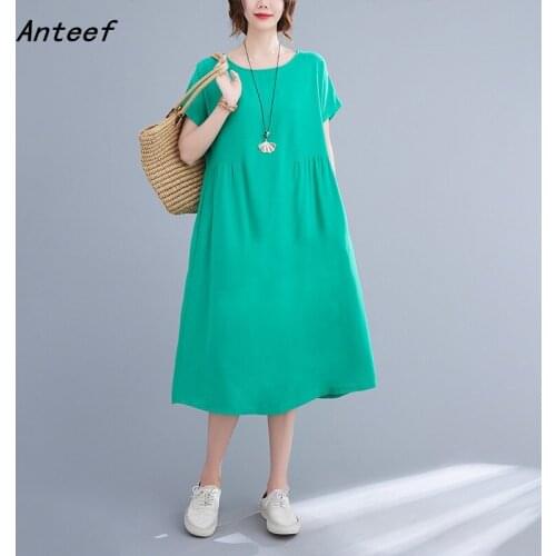 Short sleeve vintage dresses for women casual loose woman summer dress elegant clothes 2021 sundress