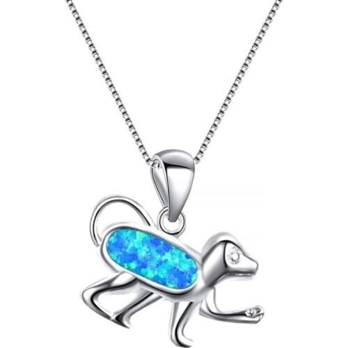 Popular Silver Plated 3 Colors Opalite Opal Loyal Dog Pendant Link Chain Necklace Fashion Animal Jewelry