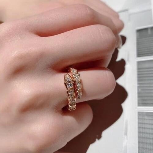 AAA Cubic Zirconia Snake Adjustable Rings Original Quality Fashion Catwalk Ring for Women Brand Jewelry Lovers Gifts