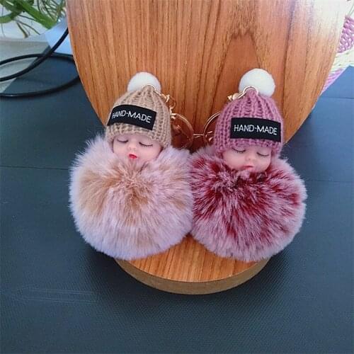 Christmas Decorations Handmade Crafts Plush Sleeping Baby Doll Pendant Tree Hanging Ornaments Xmas Gift Pompom Car Keyring