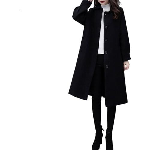 Woolen coat female medium long Korean 2020 winter new womens thicken loose thin black woolen Windbreaker coats womens clothing