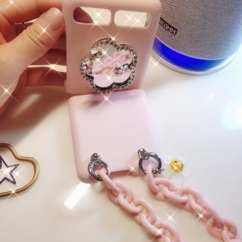 For Samsung Galaxy zflip mobile phone case f7070 f7000 folding 5g portable chain powder flower mirror bracket