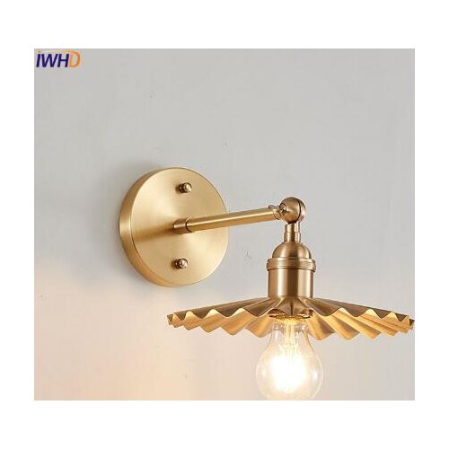 IWHD Nordic LED Wall Lamp Brass Copper Fixtures Home Lighting Simple Modern Wall Lights Living Room Bedroom Bedside Sconce