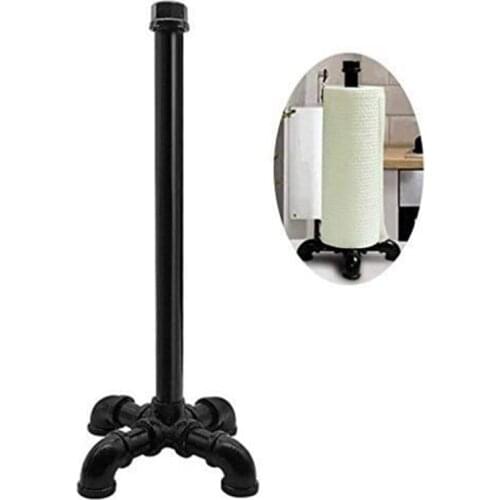 Vertical Paper Towel Holder Modern Stand Up Black Electroplated Rustic Industrial Pipe Paper Towel Holder Durable Metal Base and