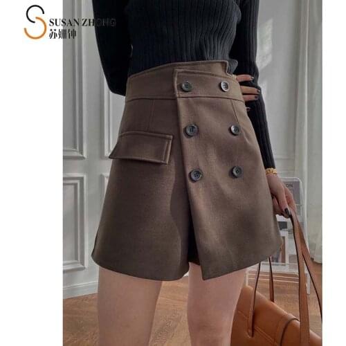 Women Shorts Skirts Female Bermudas 2021 Spring Summer New Elegant Romantic Straight High Waist Zipper Button Pocket Designer
