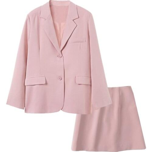 PERHAPS U Casual Blazer Womens Coats Office Ladies Collar A-line Skirt Set For Female Outerwear Set Suit