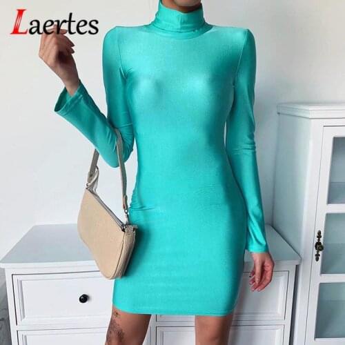 Laertes 2021 Autumn Turtleneck Mini Dresses Solid Fashion Elegant Casual Skinny Bandage Y2K Female Bodycon Club Party Dresse