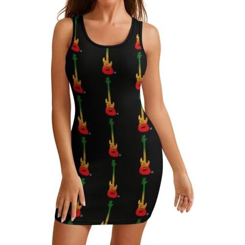 Bob Marley Dress Sleeveless Patterns Disco Tight Bodycon Tight Female Spandex Vintage One-Piece Dress