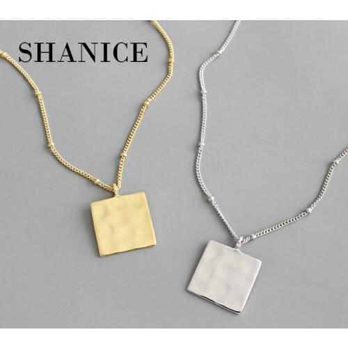 SHANICE 925 Sterling Silver Long Pendant Necklace INS Concave Surface Geometric Square Tag Fine Jewelry New Year Gift for Women