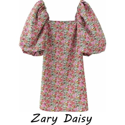 Zary Daisy womens French retro ins blogger flower print puff sleeve dress elegant floral floral skirt