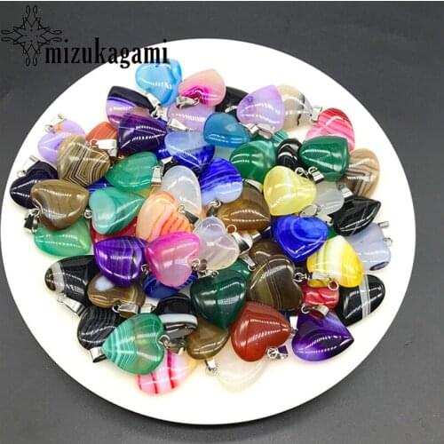 1pcs 20mm Natural Stone Heart Shaped Charms Pendant For DIY Jewelry Making Finding Accessories
