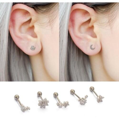 1Pc Stainless Steel Cz Cartilage Earring Flower Helix Screw Back Earring Stud Tragus Rook Conch Piercing Jewelry