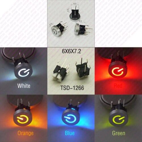 10PCS 6X6X8.2mm Top Round Head With LED Power Logo Cap 6PIN DIP Momentary Tact Button Indication Push Button