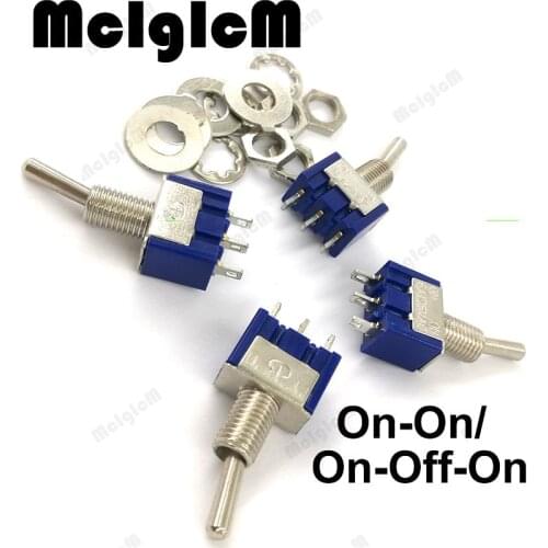 10pcs/lot Mini Toggle Switch SPDT 6A 125V AC/ 3A 250V AC Miniature Toggle Switch 3 pins On-Off-On On-Onwith Nuts and Flats