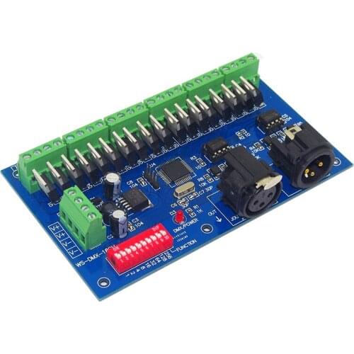 18CH led DMX512 decoder DC12V-24V 18 channel 6 groups 3A Easy DMX decoder dimmer DMX512 XRL 3P RJ45 led controller