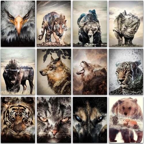 Full Square&Round Diamond embroidery Cross stitch paint Diamand 5D Diamond Painting Diamond mosaic animal cat dog tiger lion art