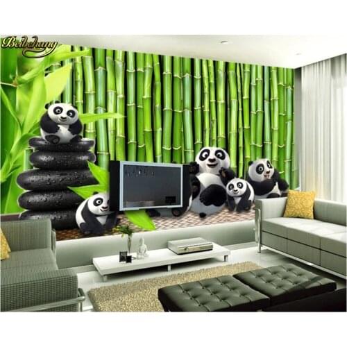 Beibehang Custom wallpaper 3D mural fresh and beautiful green bamboo cute panda 3D TV background wall papel de parede wall paper