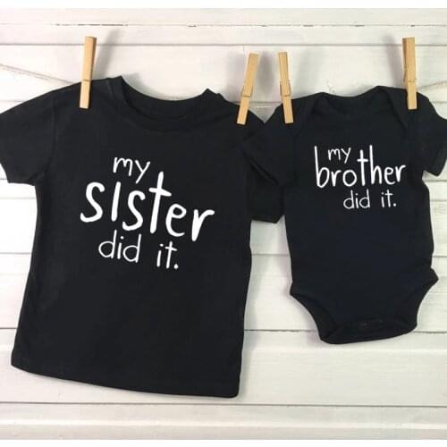 Sibling Matching Clothes My Brother Sister Did It Funny Black Toddler T-Shirts Baby Clothes Brother Sister Matching Tshirts