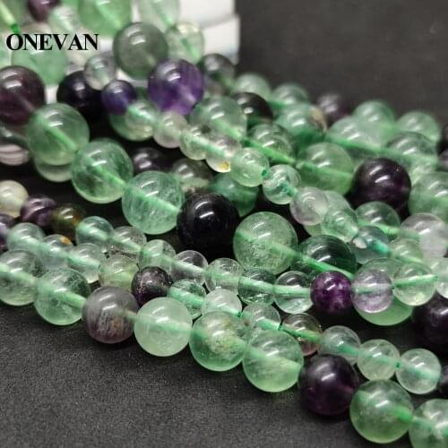 ONEVAN Natural A Colorful Fluorite Beads Smooth Round Stone Bracelet Necklace Jewelry Making Diy Accessories Gift Design
