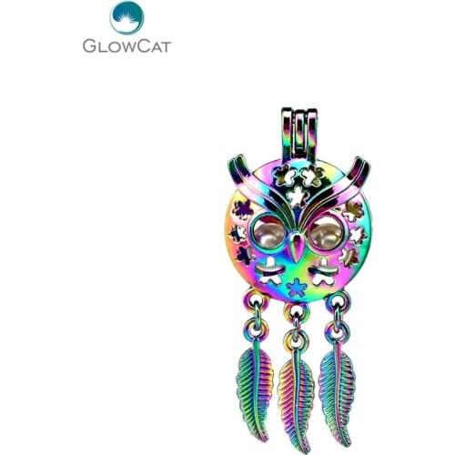 C718 5pcs/lot COLORS Multicolor Beaty Dream Catcher Owl Leaf Pearl Cage Pendant Pearl Locket Fairytale Party