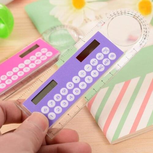 Colorful Mini Ultra-thin Straight Ruler With Solar Calculator Magnifier Multifunction Calculator 10cm School Office Supplies