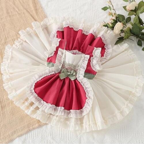 Baby girl vintage Spanish England lolita princess dress kids bow cute sitching ball gown dress