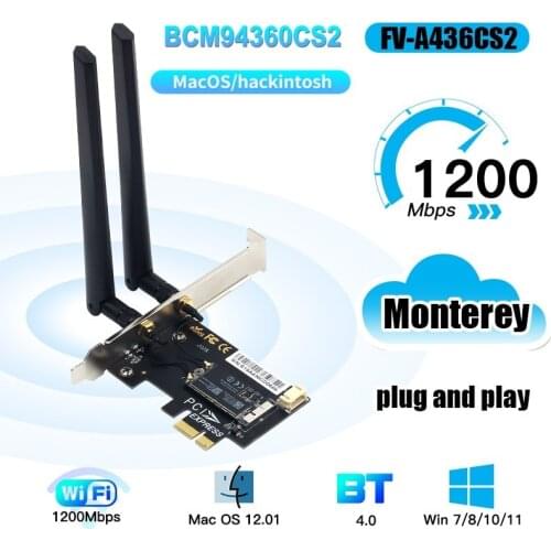 Hackintosh MacOS BCM94360CS2 PCIE Wireless WiFi Card Adapter Bluetooth4.0 802.11ac 1200Mbps WiFi WLAN Adapter For Desktop Window