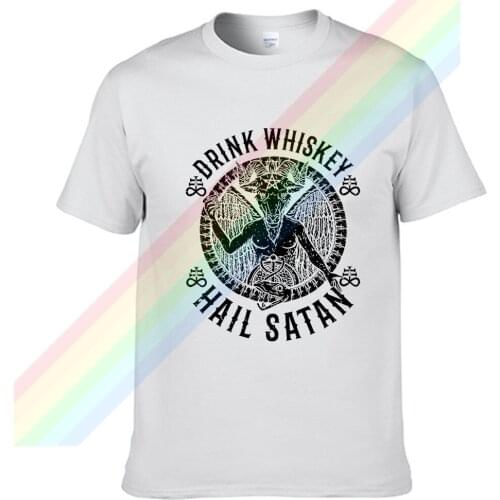 Drink Whiskey Hail Satan Black Logo T Shirt For Men Limitied Edition Unisex Brand T-shirt Cotton Amazing Short Sleeve Tops