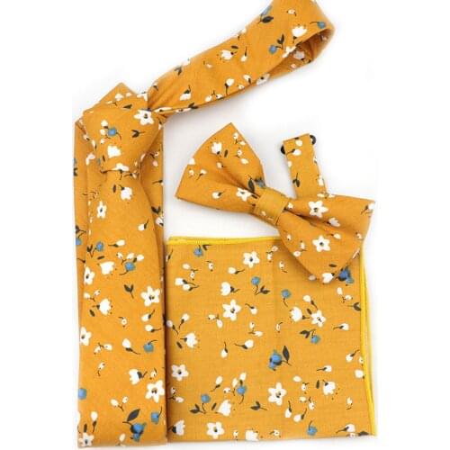 Fashion Cartoon Floral Pocket Square Bow Tie Ties men tie set 100% Cotton Gentlemen Wedding Evening Party Gift