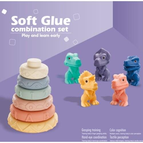 Stacking Toys Infant Cartoon Early Education Sorting Cognition Soft Rainbow Circle Dinosaur Childrens Toddler Toys Gift For Kid