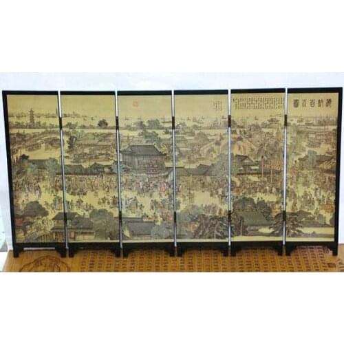 Art Classical Chinese Lacquer Handwork Painting All rivers run into sea Auspicious Screen Decor