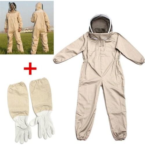2020 New Professional Ventilated Full Body Beekeeping Bee Keeping Suit with Leather Gloves Coffee Color