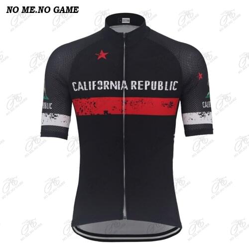 Summer California republic cycling jersey Men retro bike shirt black white road cycling wear quick-dry mountain bike jersey