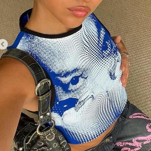 E-girl Graphic Print Tank Top Y2K Women Summer Sleeveless O Neck Crop Top Female Gothic Harajuku Grunge Mini Vest Streetwear
