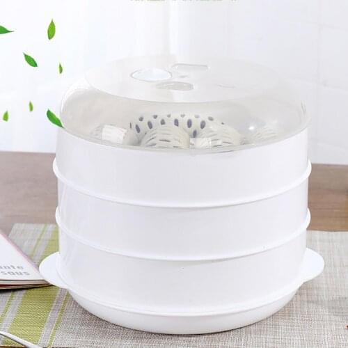 Microwave Oven Steamer Round Plastic Bowl Dish Bun Dumpling Heater with Lid